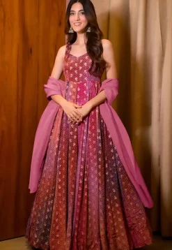 Woven Chinon Silk Abaya Style Suit in Multicolor