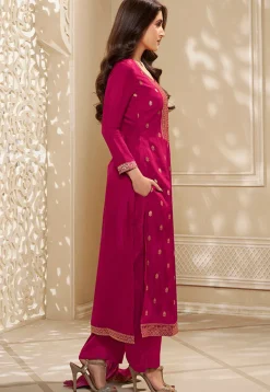Woven Chinon Silk Pakistani Suit in Magenta