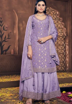 Woven Chinon Silk Pakistani Suit in Purple