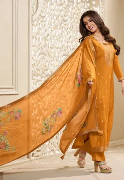 Woven Chinon Silk Pakistani Suit in Yellow