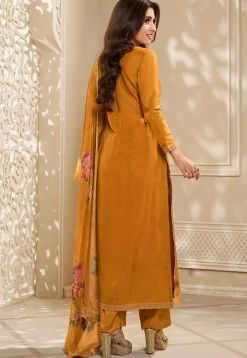 Woven Chinon Silk Pakistani Suit in Yellow
