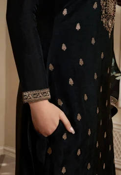 Woven Chinon Silk Pakistani Suit in Black