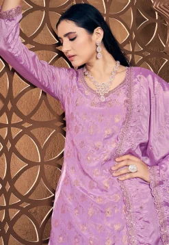 Woven Chinon Silk Pakistani Suit in Light Purple