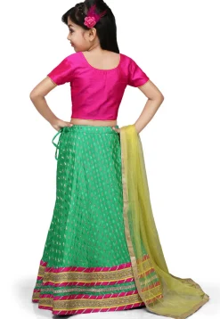 Woven Chinon Viscose Lehenga Set in Teal Green