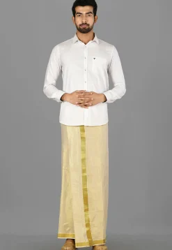 Woven Cotton Dhoti in Golden