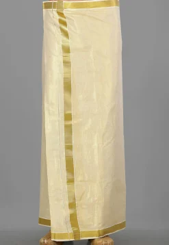 Woven Cotton Dhoti in Golden