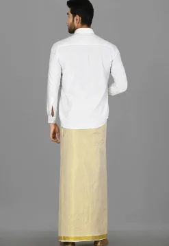 Woven Cotton Dhoti in Golden