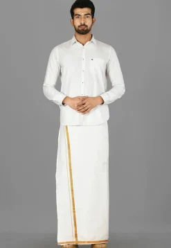 Woven Cotton Dhoti in White