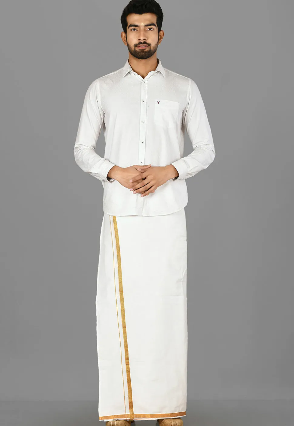 Woven Cotton Dhoti in White