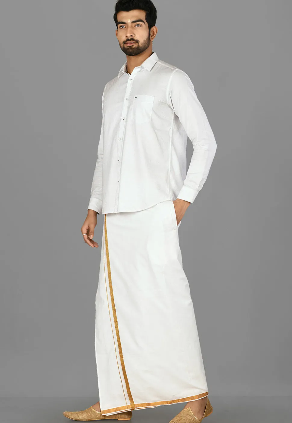 Woven Cotton Dhoti in White