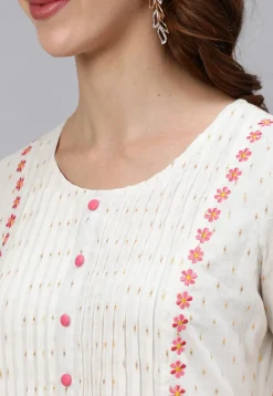 Woven Cotton Jacquard A Line Kurta in White