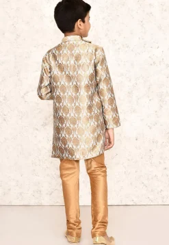 Woven Cotton Jacquard Asymmetric Kurta Set in Grey