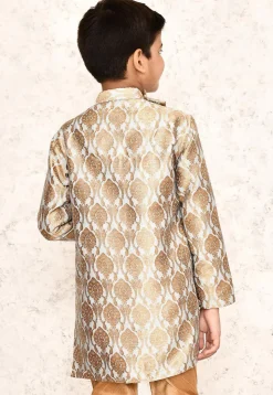 Woven Cotton Jacquard Asymmetric Kurta in Grey