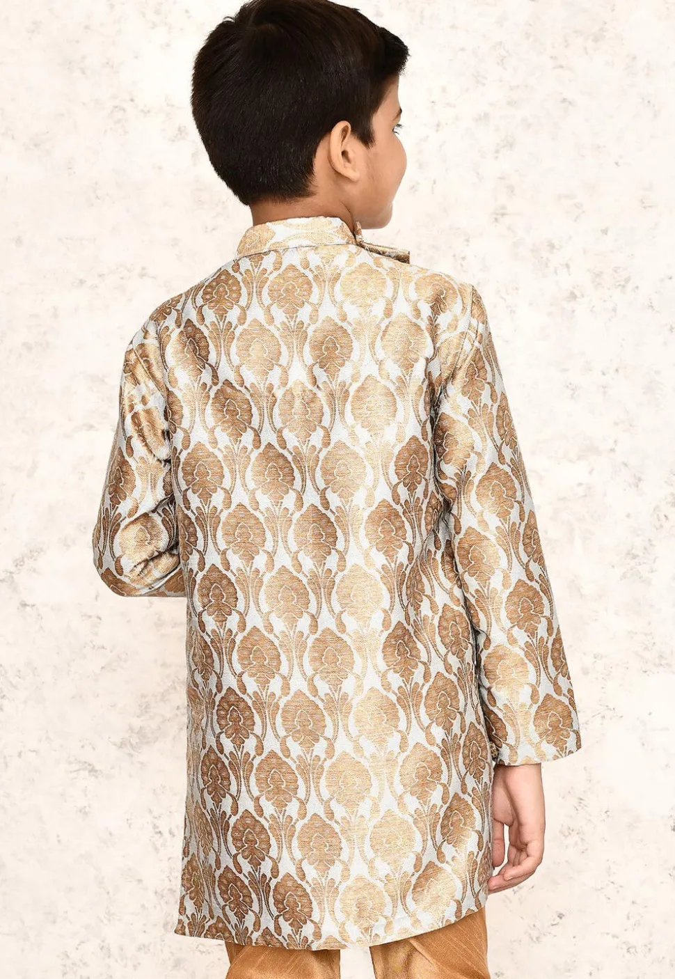 Woven Cotton Jacquard Asymmetric Kurta in Grey