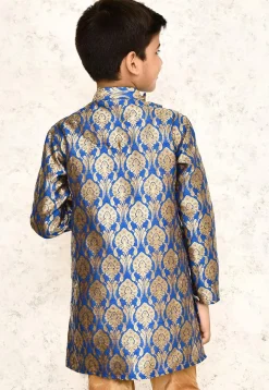 Woven Cotton Jacquard Asymmetric Kurta in Royal Blue