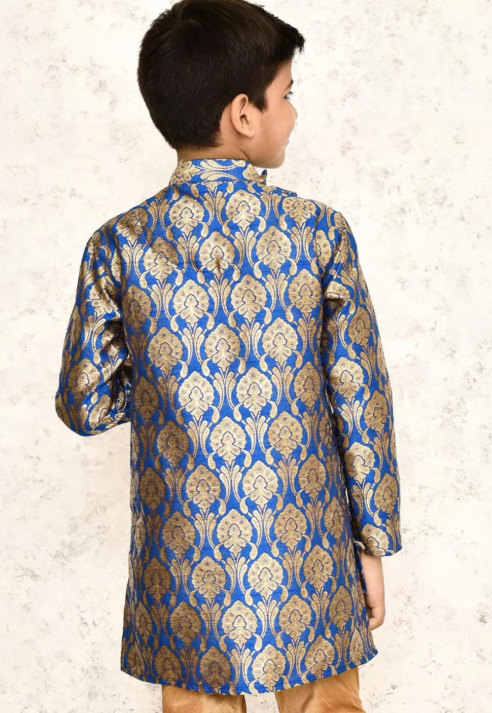 Woven Cotton Jacquard Asymmetric Kurta in Royal Blue