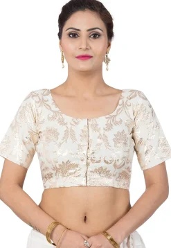 Woven Cotton Jacquard Blouse in Off White