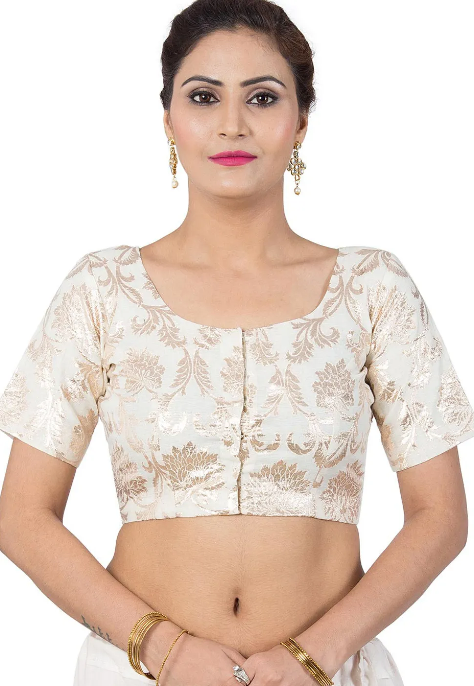 Woven Cotton Jacquard Blouse in Off White