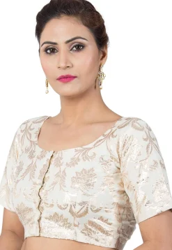 Woven Cotton Jacquard Blouse in Off White