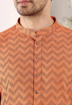 Woven Cotton Jacquard Kurta in Orange