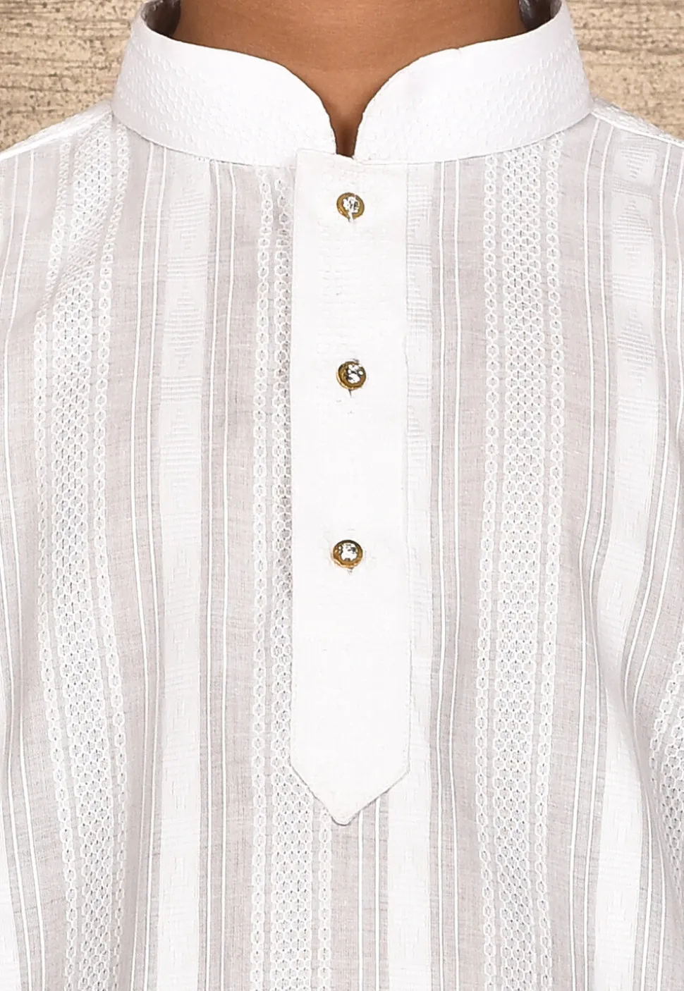 Woven Cotton Jacquard Kurta Set in White