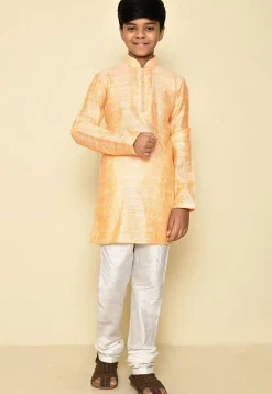 Woven Cotton Jacquard Kurta in Light Yellow