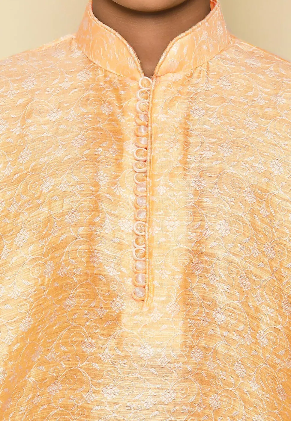 Woven Cotton Jacquard Kurta in Light Yellow