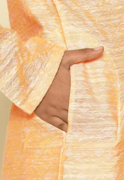 Woven Cotton Jacquard Kurta in Light Yellow
