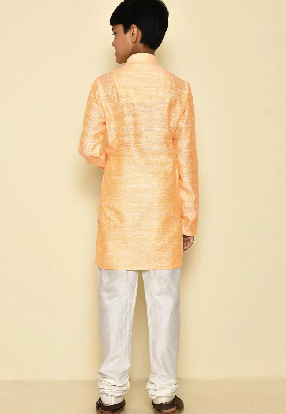Woven Cotton Jacquard Kurta in Light Yellow