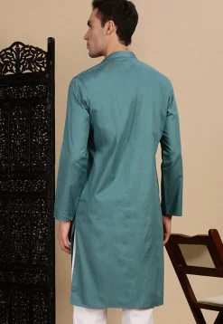 Woven Cotton Jacquard Kurta in Blue