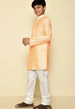 Woven Cotton Jacquard Kurta Set in Light Yellow