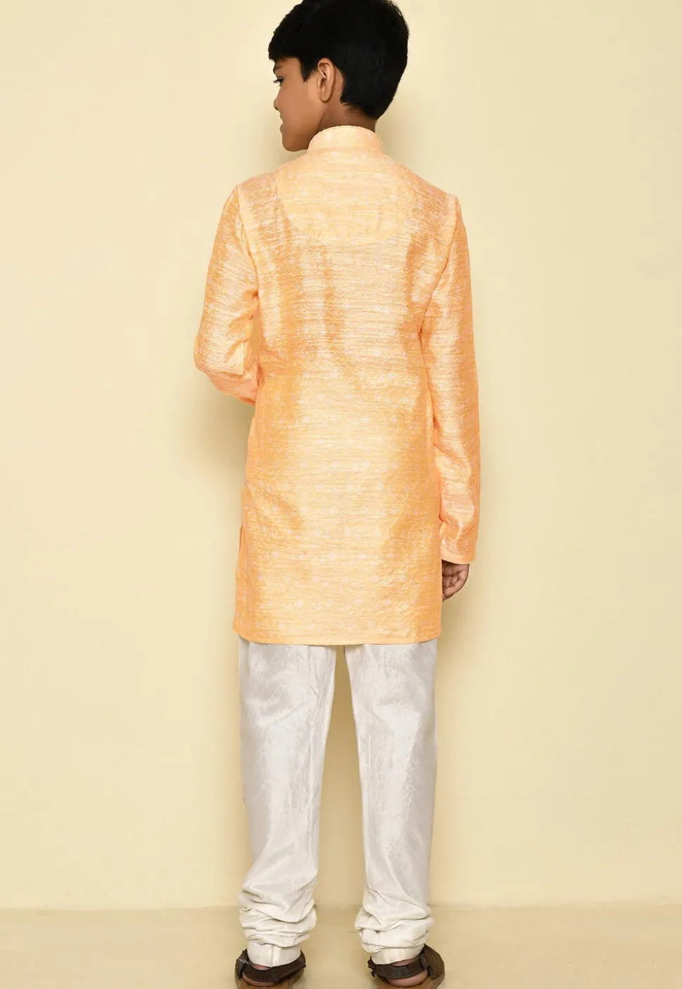 Woven Cotton Jacquard Kurta Set in Light Yellow