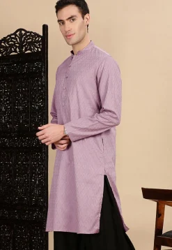 Woven Cotton Jacquard Kurta in Light Purple