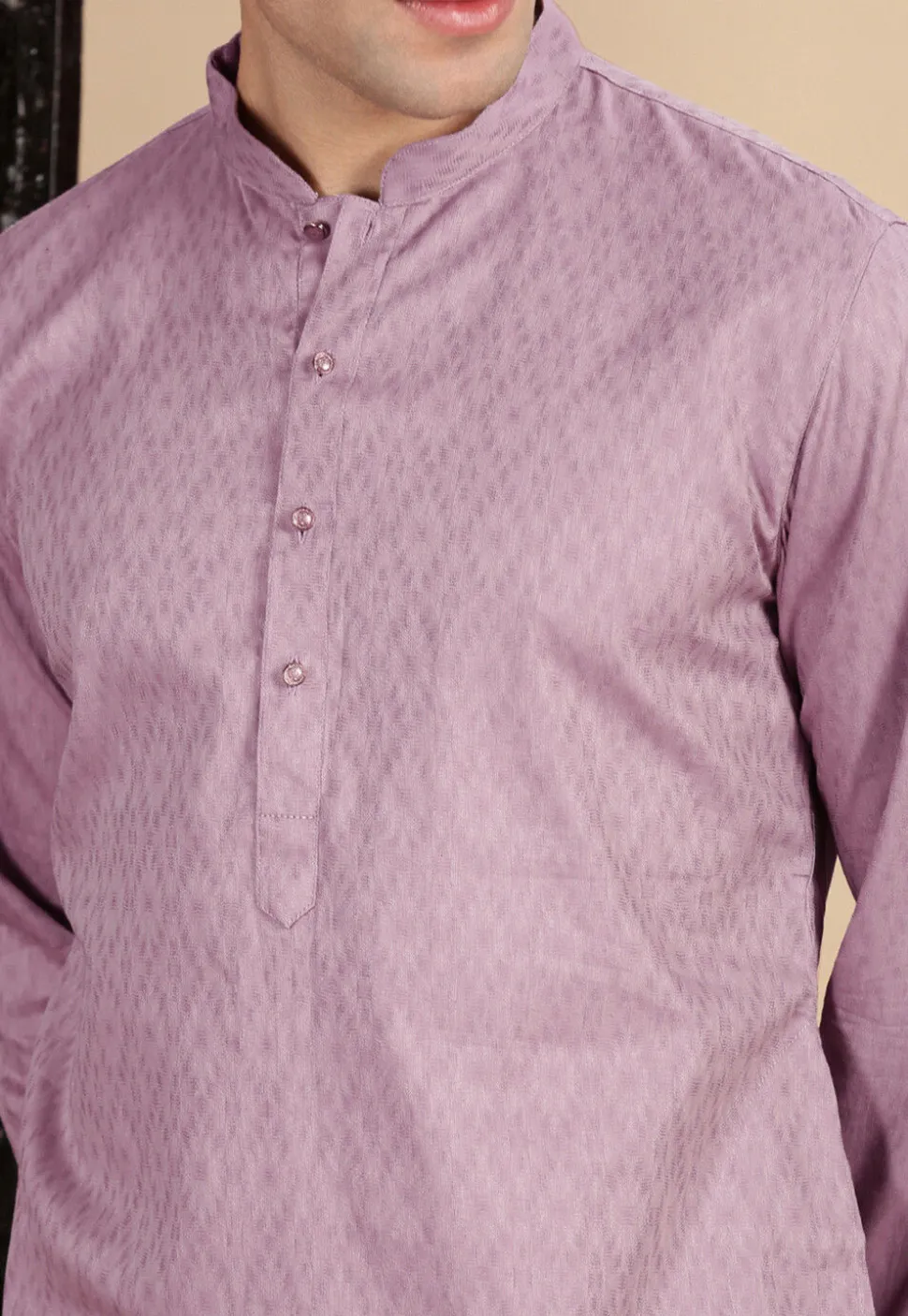 Woven Cotton Jacquard Kurta in Light Purple