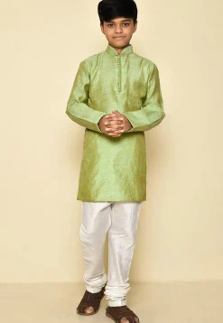 Woven Cotton Jacquard Kurta in Light Green