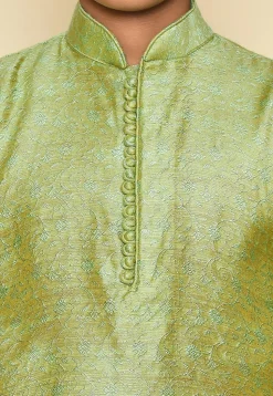 Woven Cotton Jacquard Kurta Set in Light Green