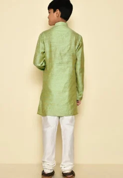 Woven Cotton Jacquard Kurta Set in Light Green