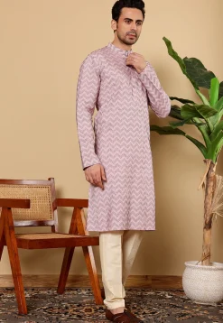 Woven Cotton Jacquard Kurta in Pink
