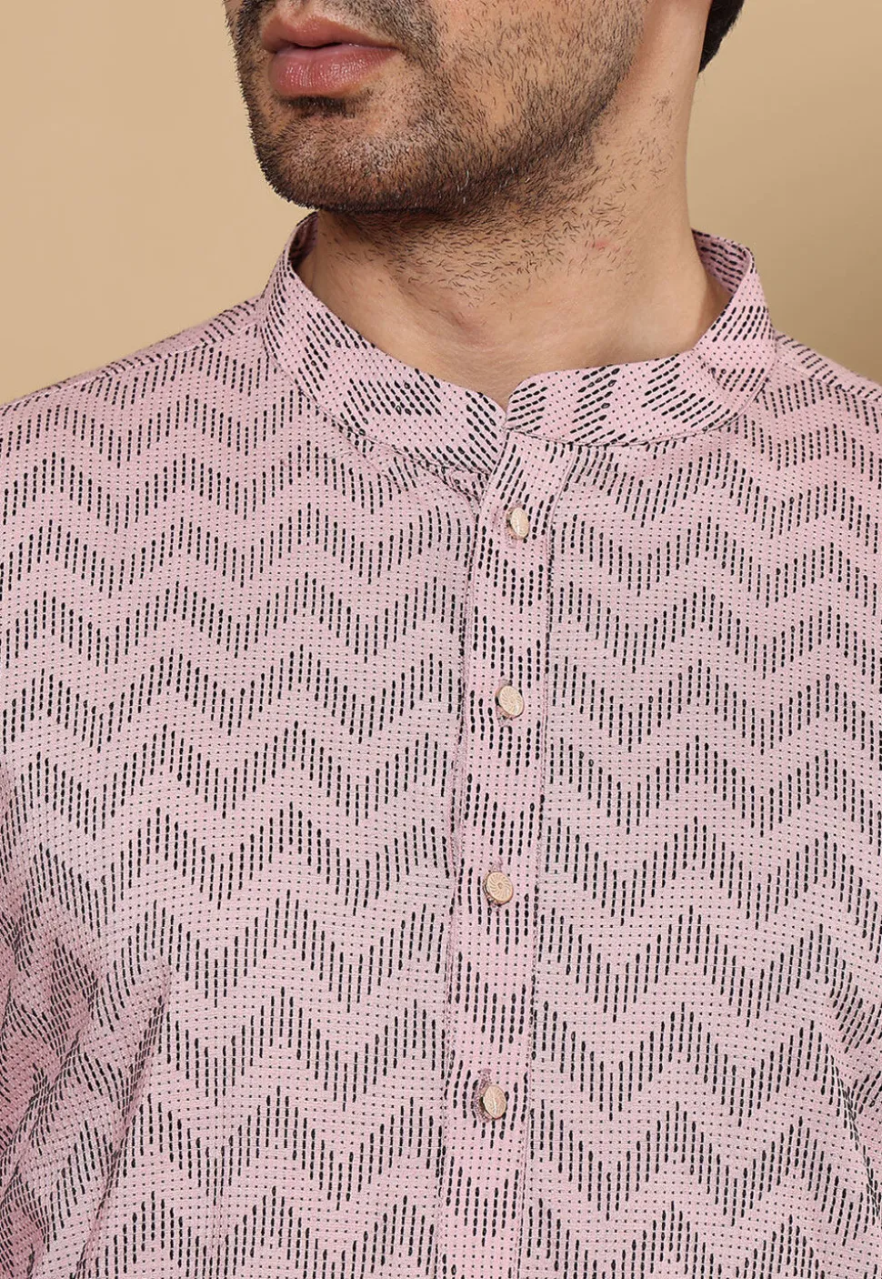 Woven Cotton Jacquard Kurta in Pink