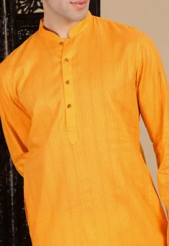 Woven Cotton Jacquard Kurta in Mustard