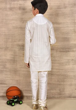 Woven Cotton Jacquard Kurta Set in White