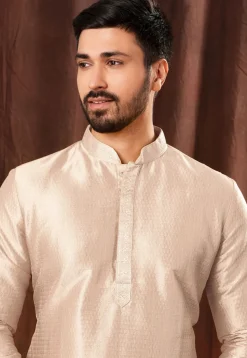 Woven Cotton Jacquard Kurta Set in Cream