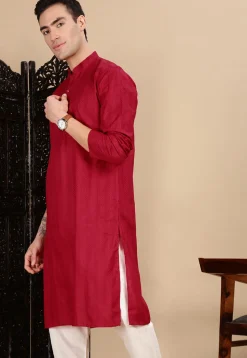 Woven Cotton Jacquard Kurta in Red