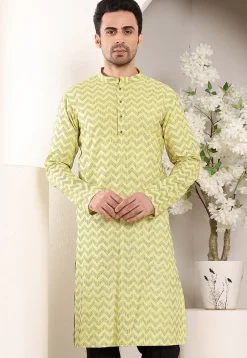 Woven Cotton Jacquard Kurta in Yellow