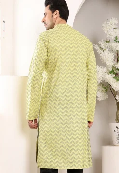 Woven Cotton Jacquard Kurta in Yellow