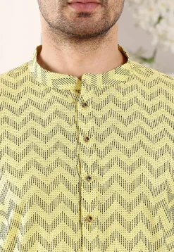 Woven Cotton Jacquard Kurta in Yellow