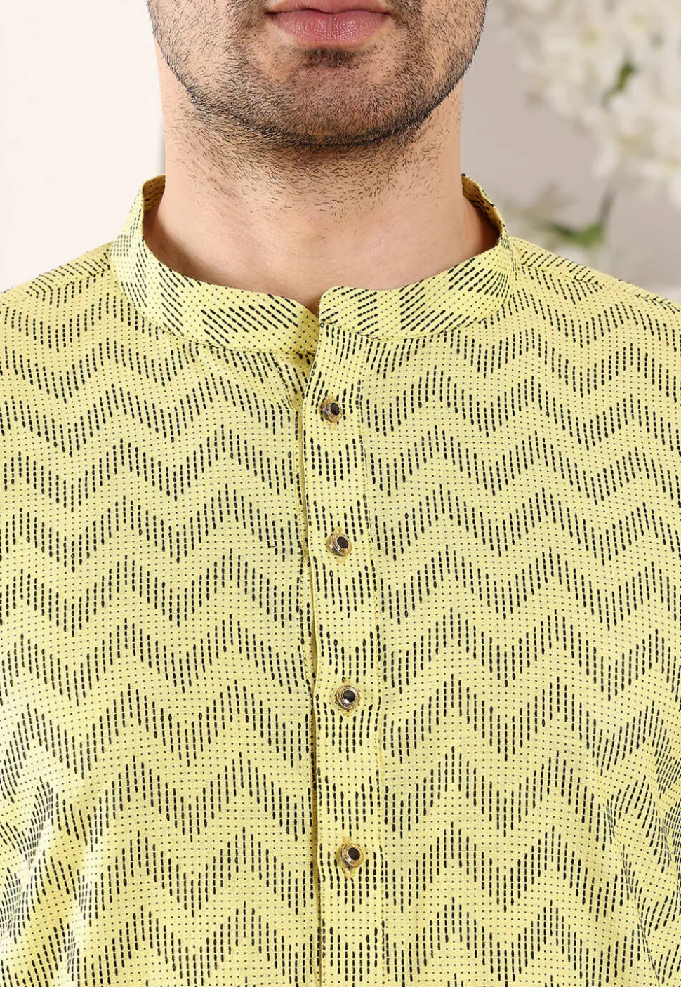 Woven Cotton Jacquard Kurta in Yellow