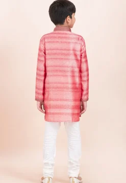 Woven Cotton Jacquard Kurta Set in Peach
