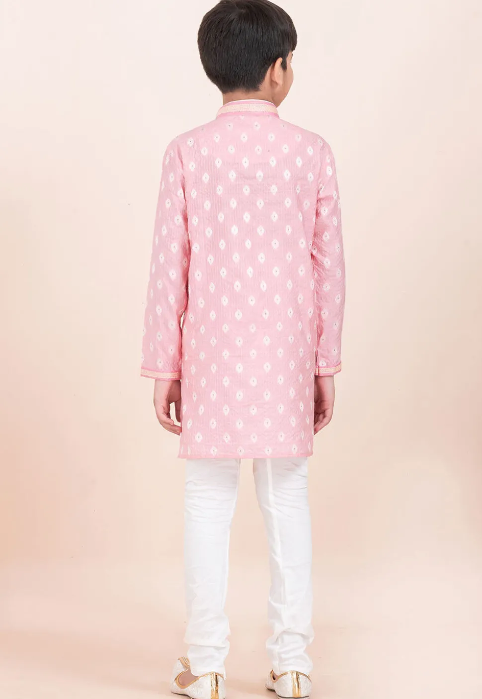 Woven Cotton Jacquard Kurta Set in Pink