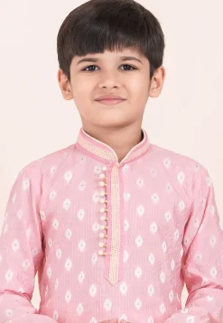 Woven Cotton Jacquard Kurta Set in Pink